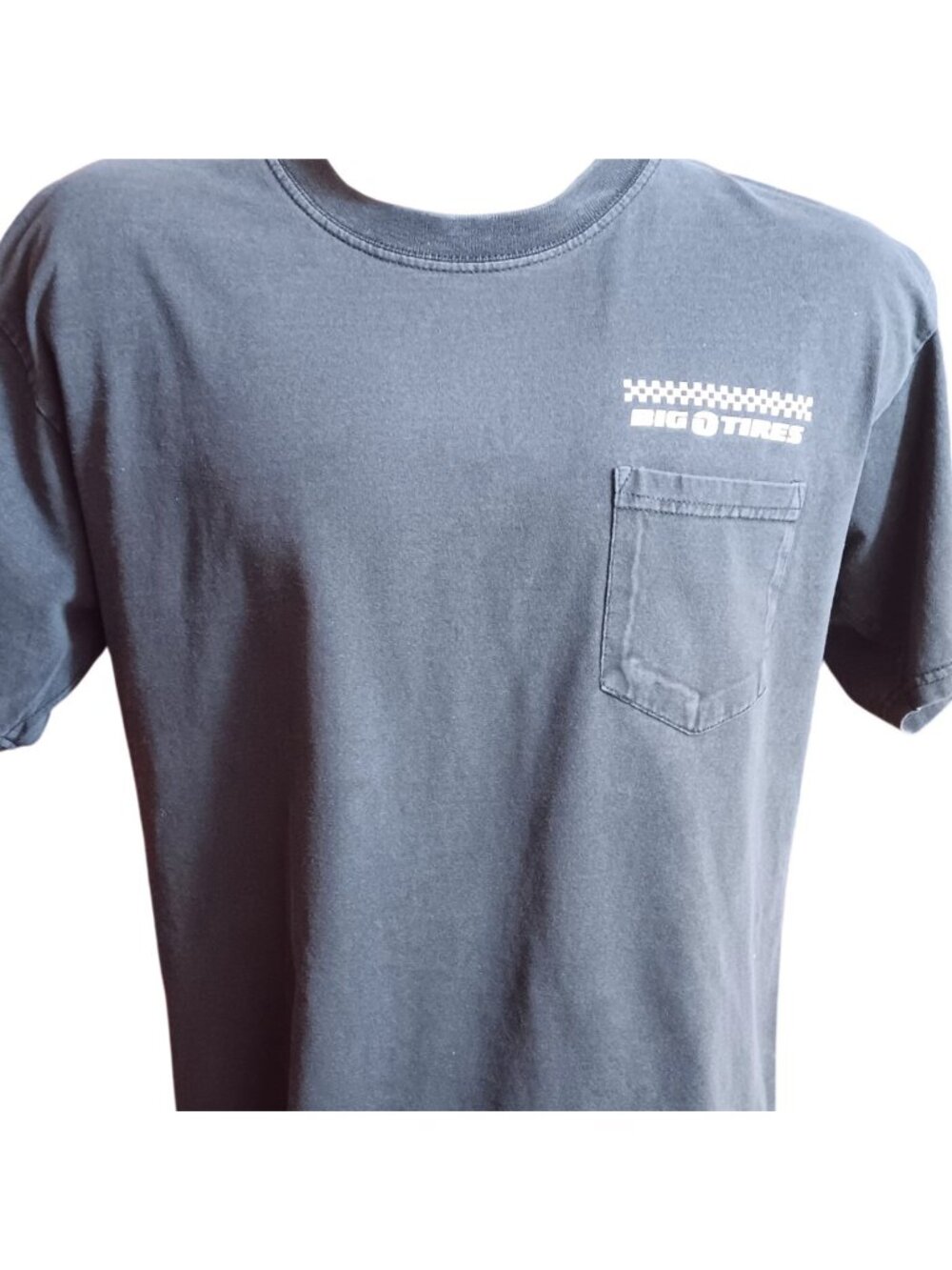 True Vintage Large Big O Tires T-Shirt Y2K Gildan Cotton Heavyweight Gray Pocket
